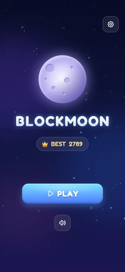 Blockmoon title screen with a glowing moon and a Play button